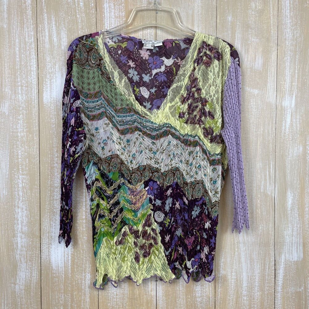 Vintage Y2K Top Women’s L Fairy Crinkle Lace Asymmetrical Alberto Makali